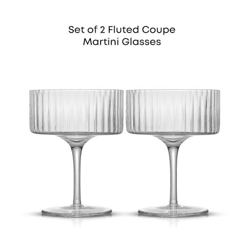 JoyJolt Elle Fluted 10oz Coupe Glass Set of 2, Unique Champagne Glasses for Cocktails and Martinis, Ribbed Vintage Style Drinking Glasses - Image 4