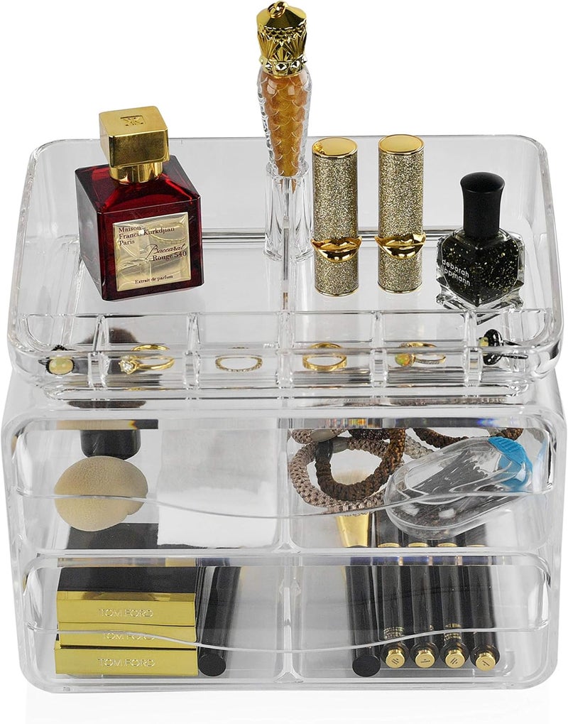 Acrylic 2-Drawer Organizer for Office Supplies or Makeup and Cosmetics