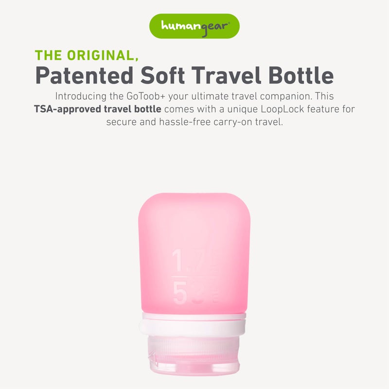 humangear GoToob+ (Small) | Refillable Silicone Travel Bottle | Locking Lid | Food-Safe Material | Pink, Small (1.7 fl.oz; 53ml) - Image 2