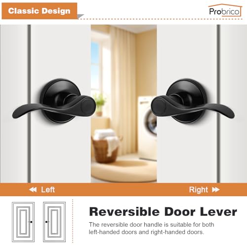 Probrico 10 Pack Passage lockset Matte Black, Interior Door Levers Handles Keyless Door Furniture Hardware for Kitchen Children's Room, Indoor Locks - Image 5