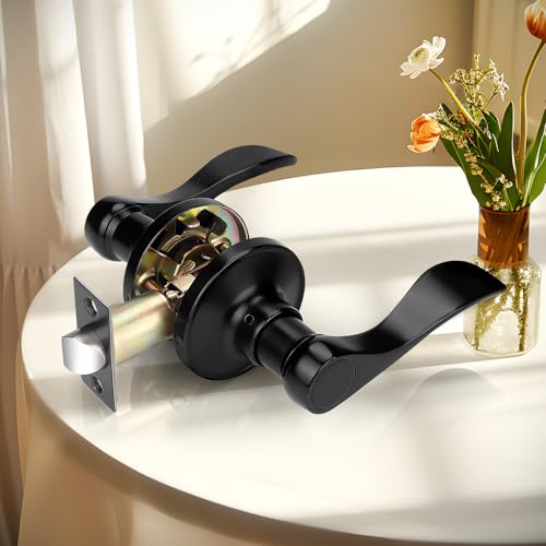 Probrico 10 Pack Passage lockset Matte Black, Interior Door Levers Handles Keyless Door Furniture Hardware for Kitchen Children's Room, Indoor Locks - Image 2