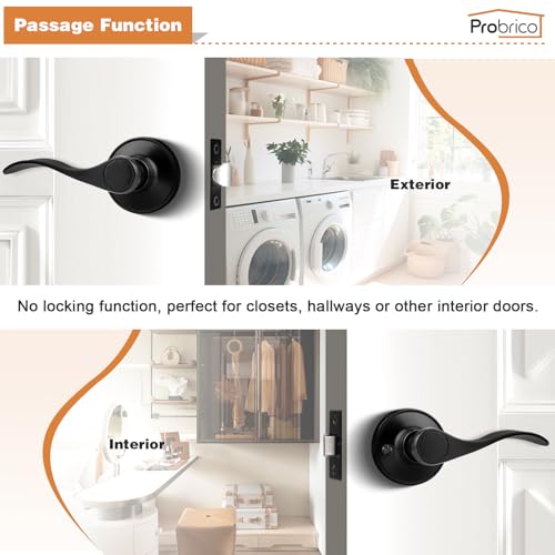Probrico 10 Pack Passage lockset Matte Black, Interior Door Levers Handles Keyless Door Furniture Hardware for Kitchen Children's Room, Indoor Locks - Image 3
