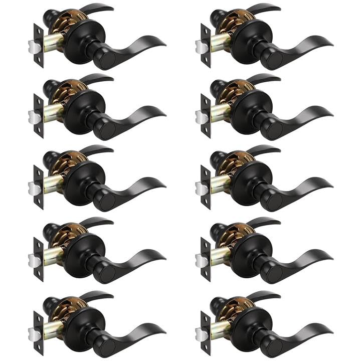 Probrico 10 Pack Passage lockset Matte Black, Interior Door Levers Handles Keyless Door Furniture Hardware for Kitchen Children's Room, Indoor Locks - Image 1