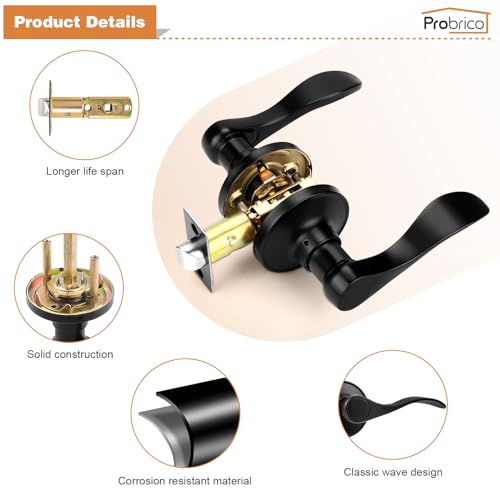 Probrico 10 Pack Passage lockset Matte Black, Interior Door Levers Handles Keyless Door Furniture Hardware for Kitchen Children's Room, Indoor Locks - Image 4