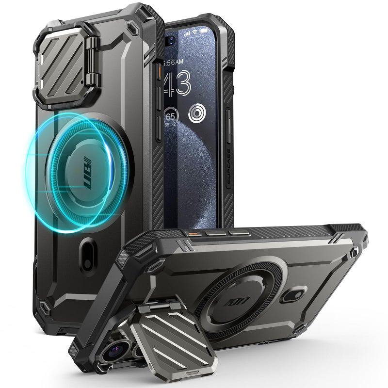 SUPCASE for iPhone 15 Pro Max Case with Camera Cover Stand UBMag XT Compatible with MagSafe Builtin Kickstand MilitaryGrade Protection Heavy Duty Rugged Magnetic Phone Case Black - Image 2