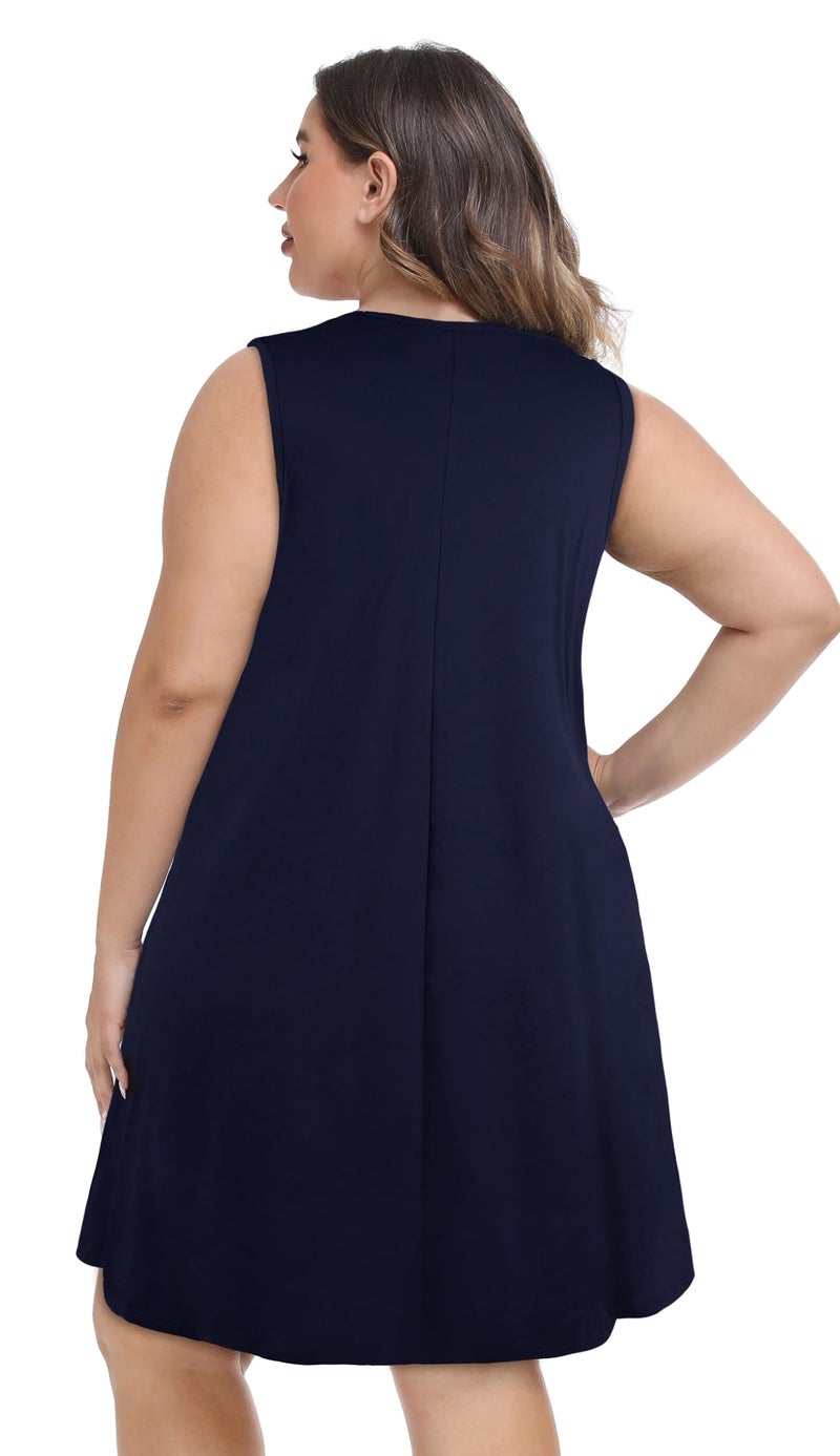 elescat Women Summer Dress Plus Size Beach Swing Tshirt Loose Sleeveless Tank Dress with Pockets(S Blue,3XL) - Image 5