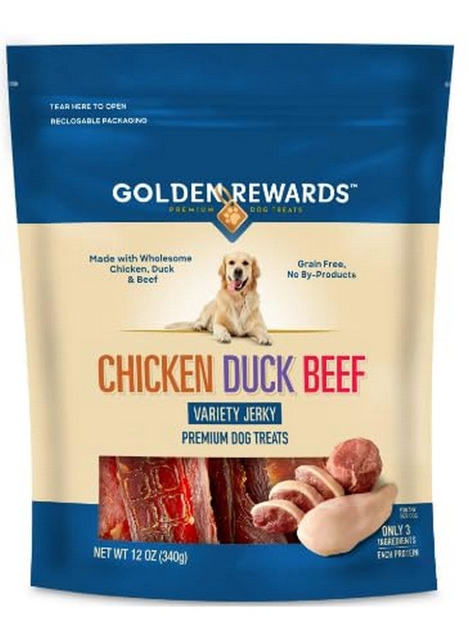 Generic Golden Rewards Chicken, Duck, and Beef Recipe Variety Flavor Dry Jerky Treats for All Dogs, 12oz - Image 1