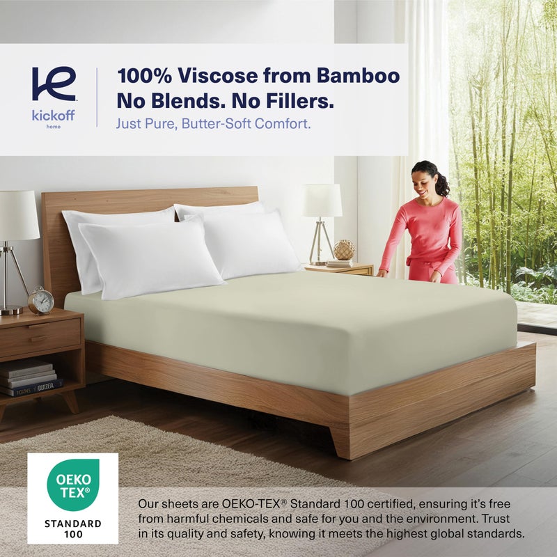 Kickoff Home Kickoff Viscose Bamboo Fitted Sheet Full Size, 100% Organic Cooling Sheets Fitted ONLY Viscose Bamboo Sheets Full Size Bed Sheet for Hot Sleepers, Extra Deep Pocket, 4 Corner Strap (F, Soft Sage) - Image 2