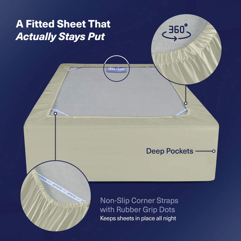 Kickoff Home Kickoff Viscose Bamboo Fitted Sheet Full Size, 100% Organic Cooling Sheets Fitted ONLY Viscose Bamboo Sheets Full Size Bed Sheet for Hot Sleepers, Extra Deep Pocket, 4 Corner Strap (F, Soft Sage) - Image 3