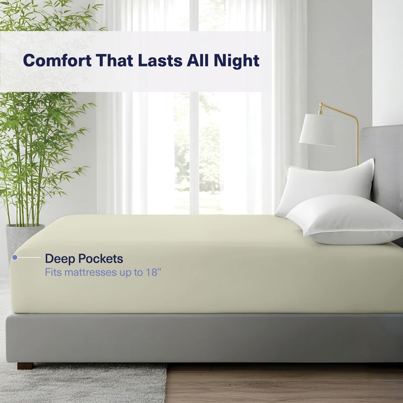 Kickoff Home Kickoff Viscose Bamboo Fitted Sheet Full Size, 100% Organic Cooling Sheets Fitted ONLY Viscose Bamboo Sheets Full Size Bed Sheet for Hot Sleepers, Extra Deep Pocket, 4 Corner Strap (F, Soft Sage) - Image 4