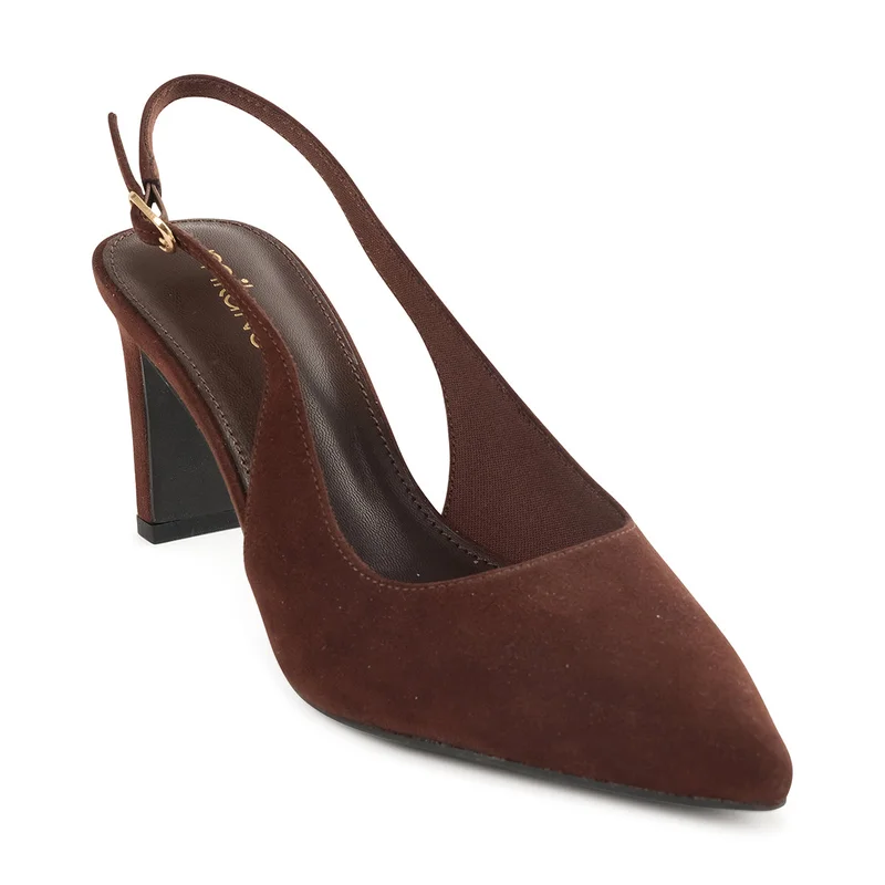 ميلانو Elouise Ladies Slingback Block Heel - Dark Brown