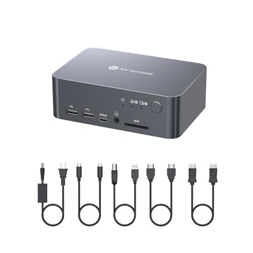 v AV Access AV Access Docking Station Dual Monitor, KVM Switch 2 Monitors 2 Computers (Laptop & Desktop), USB-C Charge & Ethernet for Laptop, EDID, 4K@60Hz Dual HDMI Output, 120W Power Adapter, 5xUSB, Audio, SD - Image 1