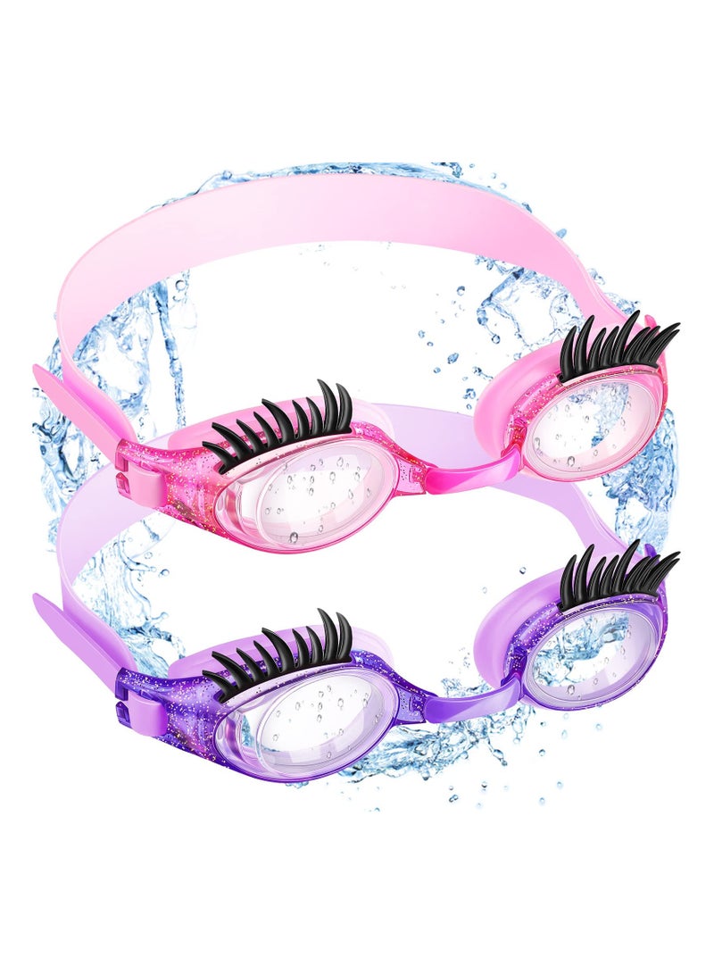 Y&D Swim Goggles, 2 Pieces Kids Goggles Eyelashes Goggle No Slip Leak Girl Anti Fog UV for Lash Extensions, Leakproof, Hair Pulling - Image 1
