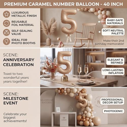 Atpata Funky #5 Elegant Caramel Colour JUMBO 40 INCH Number Balloons Set | 0 to 9 Digit Shapes | Decorative Balloons for Milestones & Celebrations - Image 4