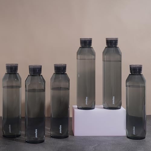 NAYASA زجاجة مياه بلاستيكية ناياسا سبيس 1150 مل | مجموعة من 6 | زجاجة ثلاجة خالية من BPA للاستخدام في المنزل، المكتب، المدرسة، وصالة الألعاب الرياضية | مقاومة للتسرب ومتينة | رمادي - Image 1