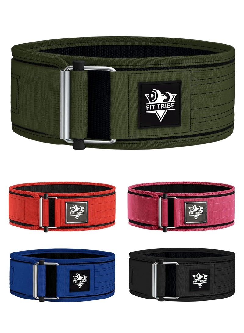 FIT TRIBE Weight Lifting Belt, Self-Locking Adjustable Gym Belt, Powerlifting & Strength Training Lumbar Support, Durable Nylon Belt for Men & Women Fitness Workouts (Green) - Image 1