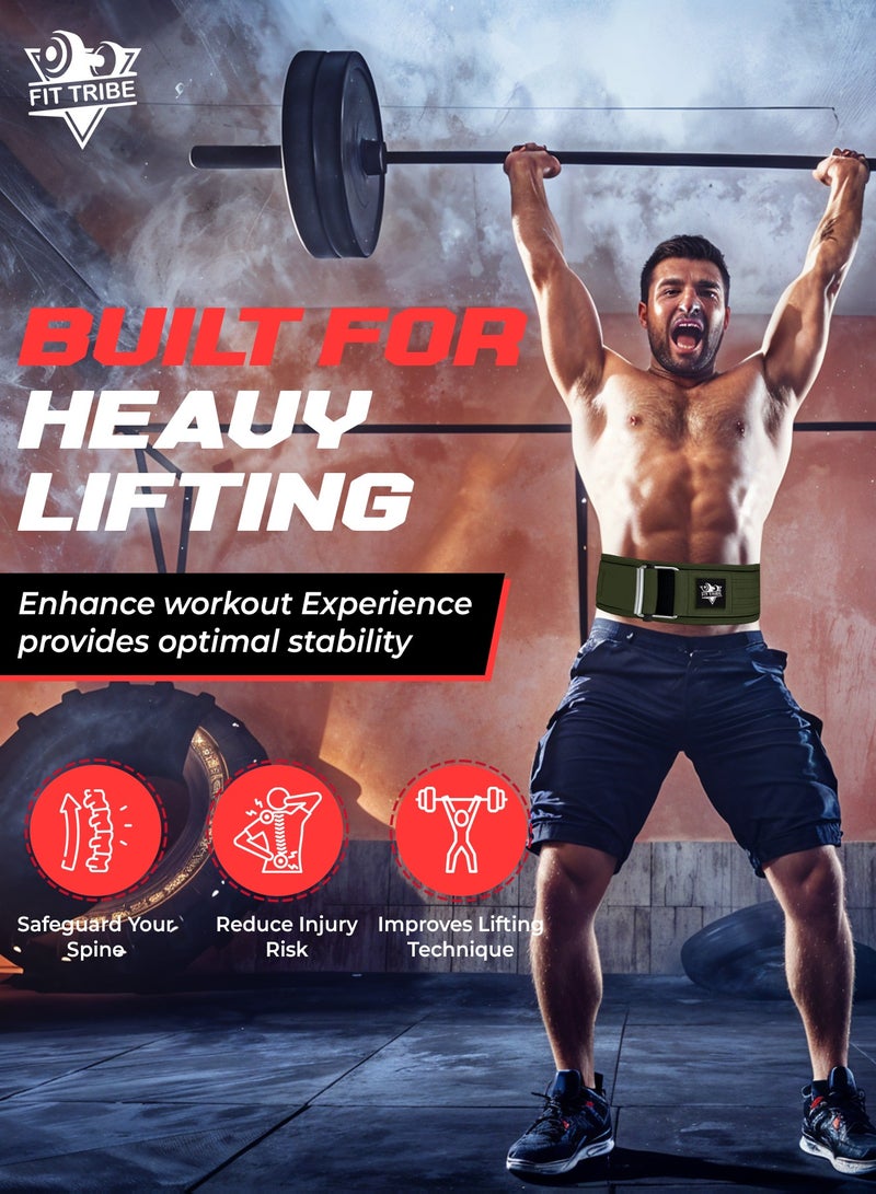FIT TRIBE Weight Lifting Belt, Self-Locking Adjustable Gym Belt, Powerlifting & Strength Training Lumbar Support, Durable Nylon Belt for Men & Women Fitness Workouts (Green) - Image 5