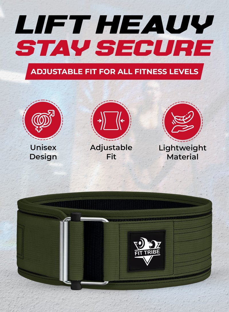 FIT TRIBE Weight Lifting Belt, Self-Locking Adjustable Gym Belt, Powerlifting & Strength Training Lumbar Support, Durable Nylon Belt for Men & Women Fitness Workouts (Green) - Image 3