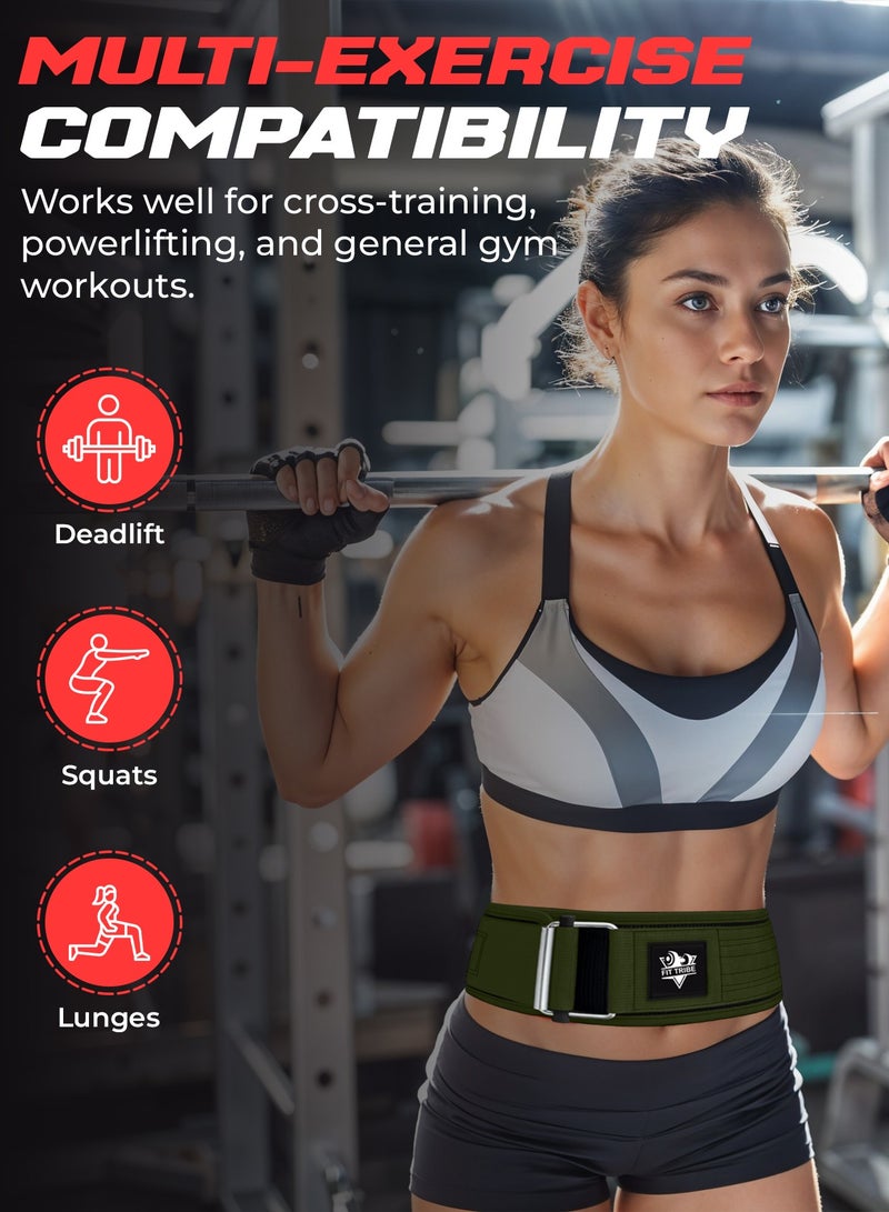 FIT TRIBE Weight Lifting Belt, Self-Locking Adjustable Gym Belt, Powerlifting & Strength Training Lumbar Support, Durable Nylon Belt for Men & Women Fitness Workouts (Green) - Image 4