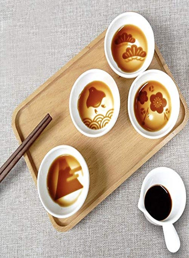 MISS TUTU 4pcs Ceramic Japanese Relief Seasoning Dishes Relish Plate Appetizer Plates,3inches - Image 4