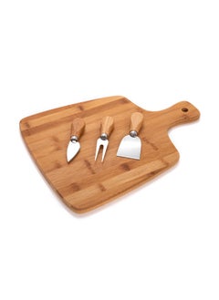 ALBERTO Bamboo Board With Handle And 3 Cheese Knives  - Image 1