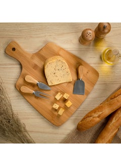 ALBERTO Bamboo Board With Handle And 3 Cheese Knives  - Image 3