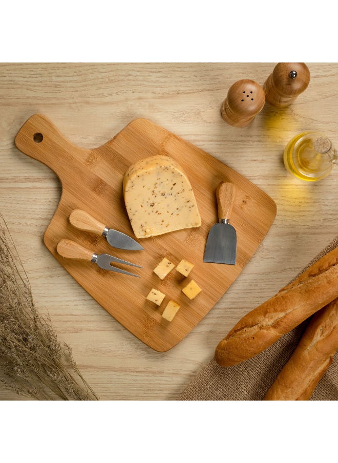 ALBERTO Bamboo Board With Handle And 3 Cheese Knives  - Image 3