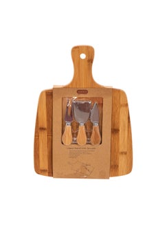 ALBERTO Bamboo Board With Handle And 3 Cheese Knives  - Image 2