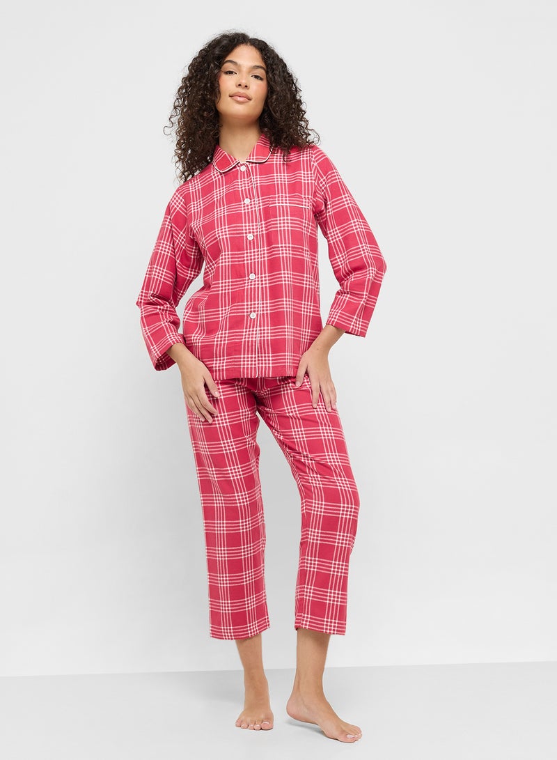 جينجر طقم بيجامة وقميص بأزرار كاروهات - Image 1