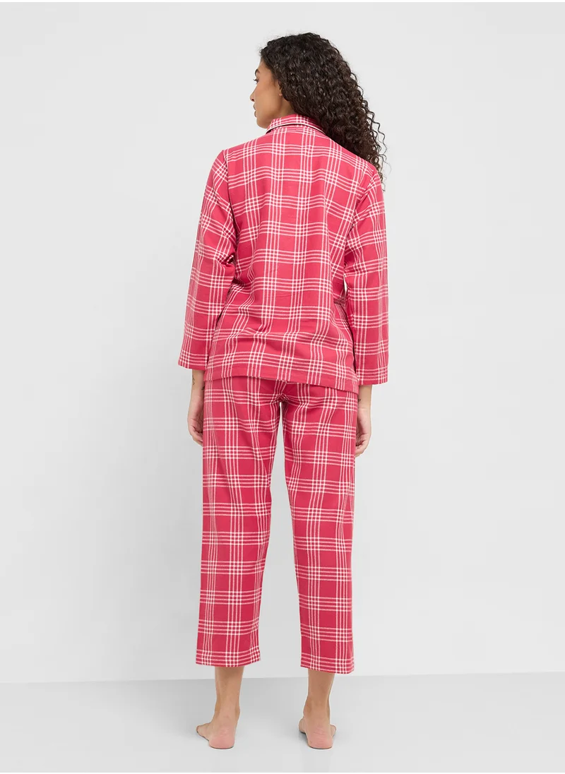 Ginger Checkered Button Down Shirt & Pyjama Set