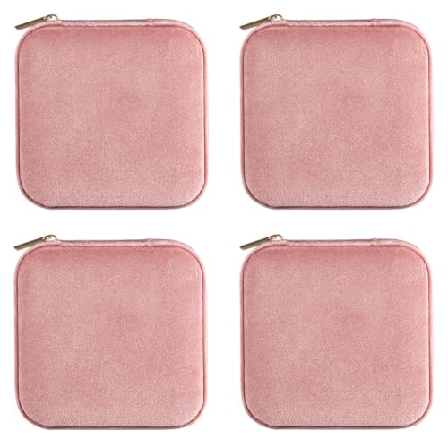 ZPROW Plush Velvet Travel Jewelry Case, Travel Jewelry Organizer, Jewelry Travel Case, Travel Jewelry Box, Small Jewelry Case, Jewelry Travel Box, Earring Organizer with Mirror - Pink 4packs - Image 1