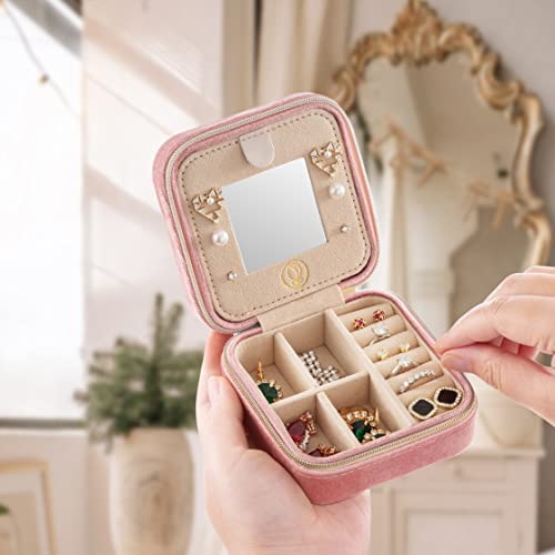 ZPROW Plush Velvet Travel Jewelry Case, Travel Jewelry Organizer, Jewelry Travel Case, Travel Jewelry Box, Small Jewelry Case, Jewelry Travel Box, Earring Organizer with Mirror - Pink 4packs - Image 2
