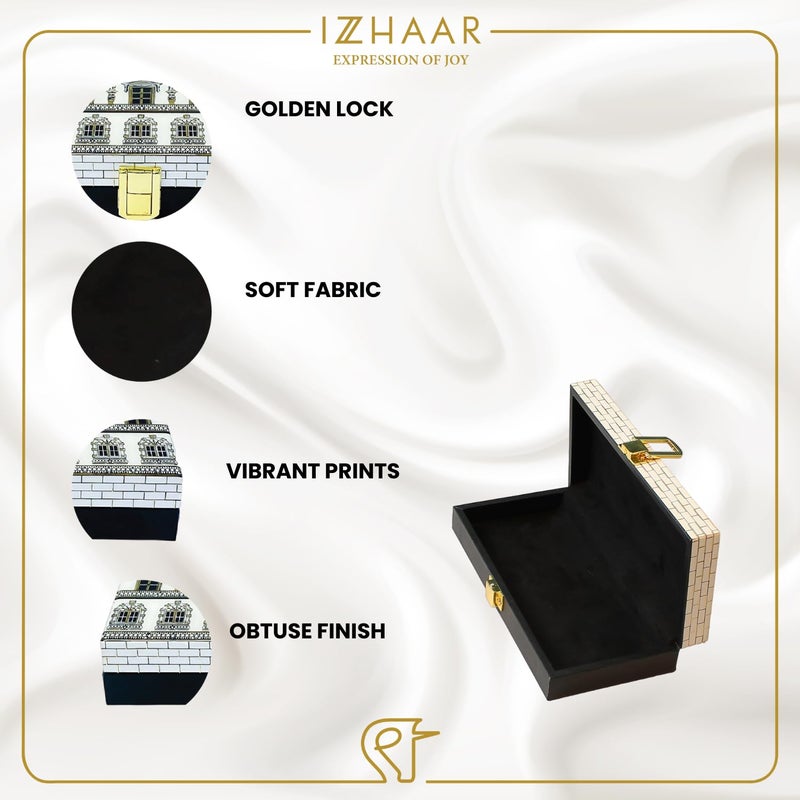 IZZHAAR Roman MDF Wood Cash Box, Multipurpose Decoartive Box for Shagun, Jewellery Storage Box, Cash Gaddi Box, Money Envelope, Perfect for Wedding Gift & Special Occasions, Black & White - Image 4