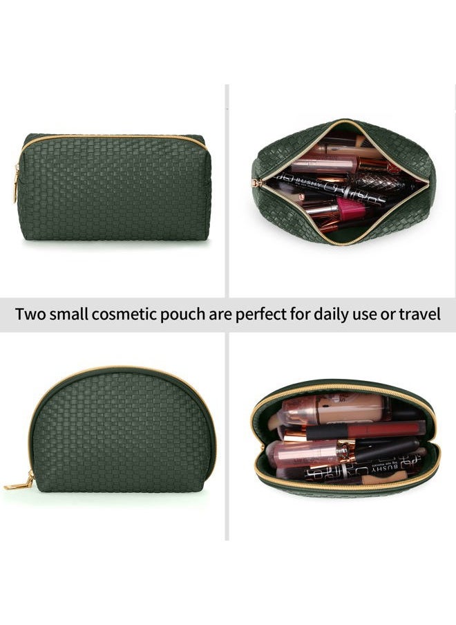 KTMOUW - Makeup Bag 3 Pcs Waterproof Cosmetic Bag Set Portable Travel Cosmetic Bag Multifunction Organizer Storage Bag Weave Toiletry Bag for Women, Deep Green - Image 1
