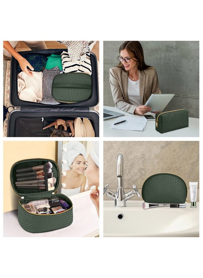 KTMOUW - Makeup Bag 3 Pcs Waterproof Cosmetic Bag Set Portable Travel Cosmetic Bag Multifunction Organizer Storage Bag Weave Toiletry Bag for Women, Deep Green - Image 1