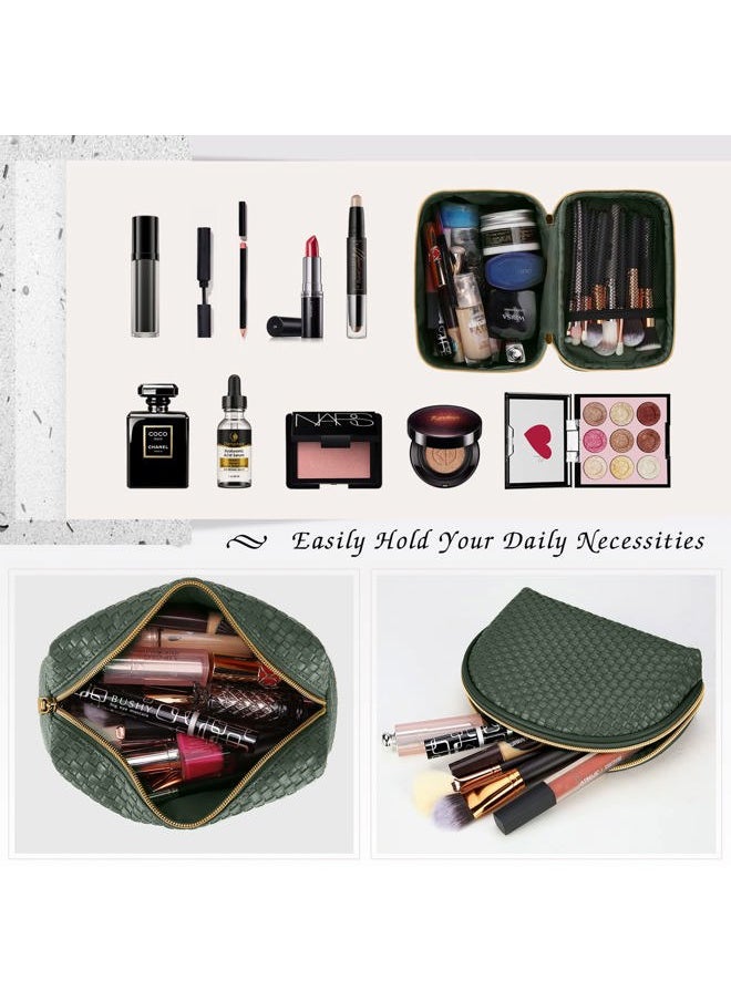 KTMOUW - Makeup Bag 3 Pcs Waterproof Cosmetic Bag Set Portable Travel Cosmetic Bag Multifunction Organizer Storage Bag Weave Toiletry Bag for Women, Deep Green - Image 1