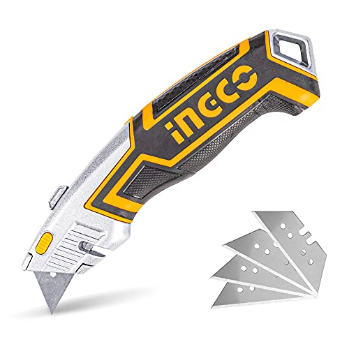 INGCO Box Cutter, Utility Knife, INGCO Pocket Knife retractable with 5 blades, Lock-Back Design, and Lightweight Aluminum Design - Image 1