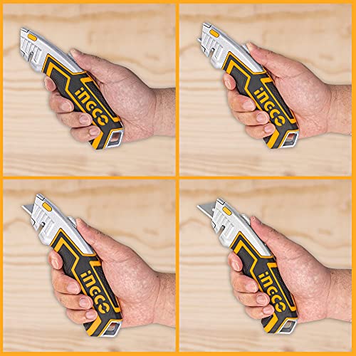 INGCO Box Cutter, Utility Knife, INGCO Pocket Knife retractable with 5 blades, Lock-Back Design, and Lightweight Aluminum Design - Image 3