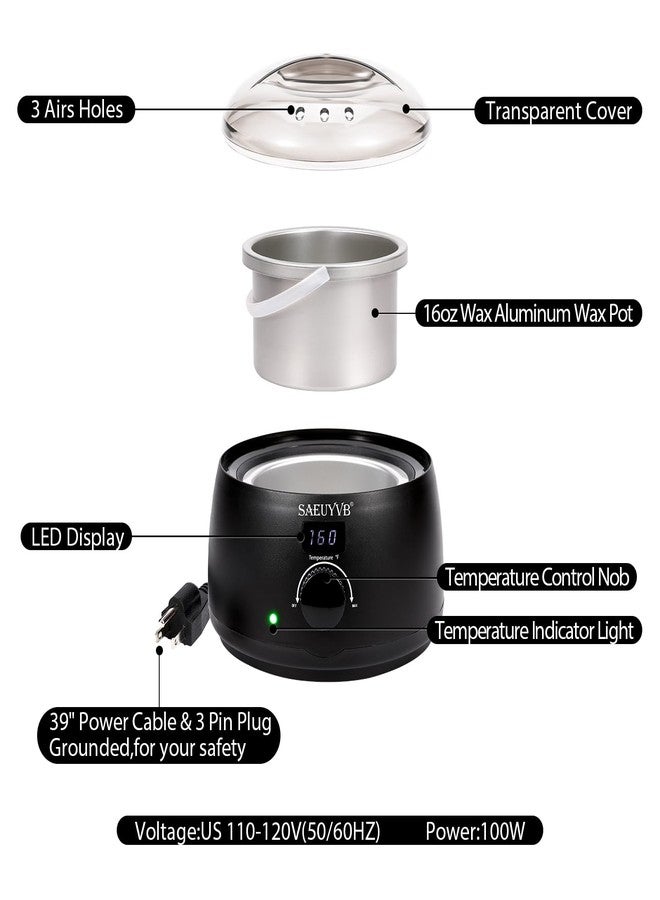 SAEUYVB Professional Digital Wax Warmer with Lid and 16oz Pot for Hair Removal (Black) - Image 2