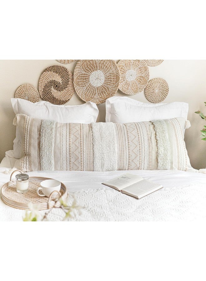 BlissBlush Large Body Pillow Cover for Bed 20x54 Boho Accent Oversized Long Pillowcase for Bedroom Neutral White Decorative Cushion Farmhouse Home Décor (Cover ONLY, Pack of 1) - Image 1