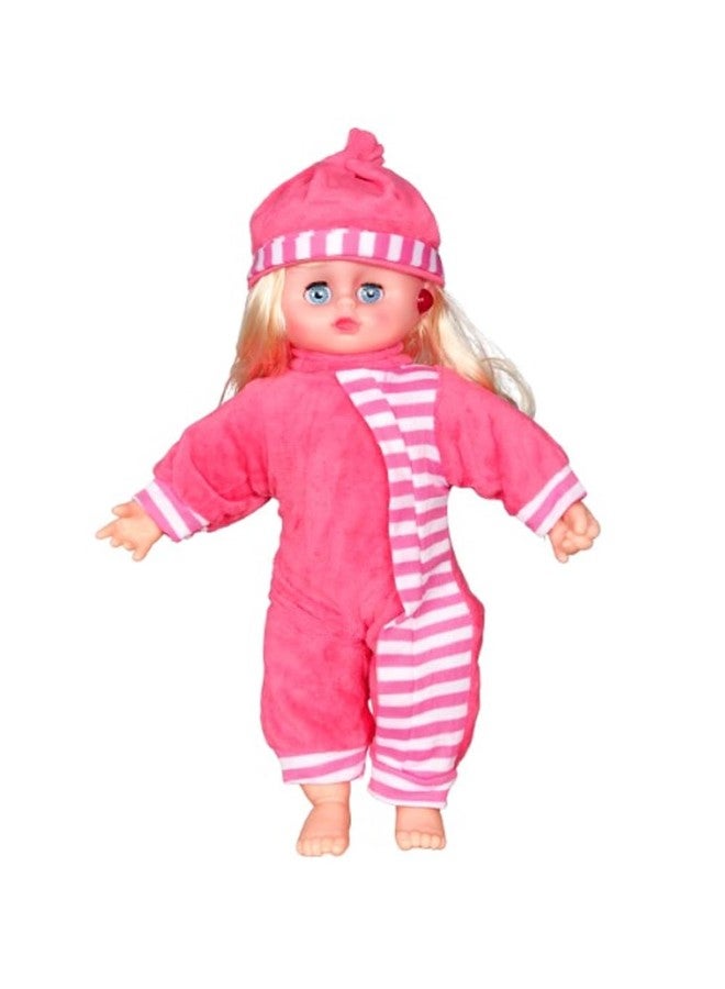 BUKILY Soft Baby Doll, 12 Inch Plush Toy with Striped Outfit and Matching Cap, Educational Play Doll for Kids (Dark Pink) - Image 1