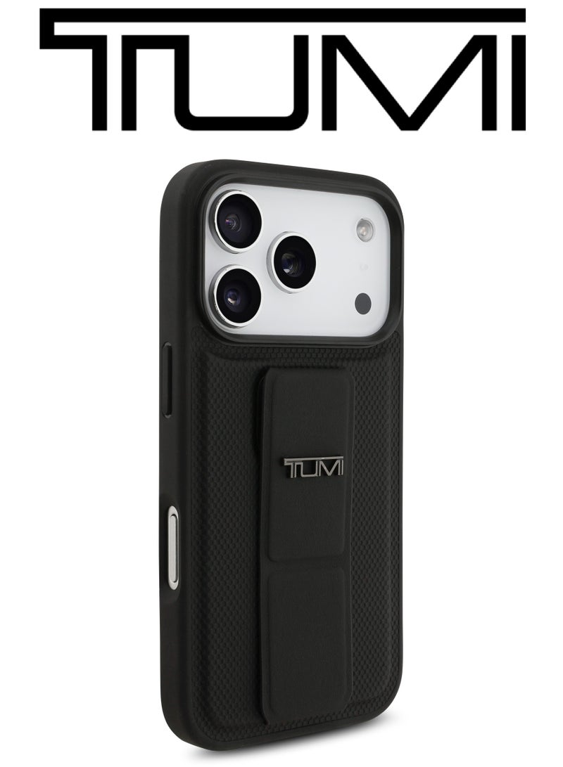 CG MOBILE Leather iPhone 17 Pro Max case. sturdy phone case with edges around the camer. iphone 17 pro max cover with a back grip to hold the phone or set it up as a stand. case iphone 17 pro max with an elegant French design, certified in partnership with TUMI and CG MOBILE. Black. - Image 2