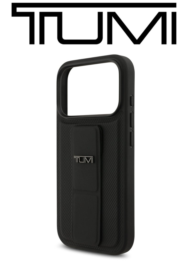 CG MOBILE Leather iPhone 17 Pro Max case. sturdy phone case with edges around the camer. iphone 17 pro max cover with a back grip to hold the phone or set it up as a stand. case iphone 17 pro max with an elegant French design, certified in partnership with TUMI and CG MOBILE. Black. - Image 5