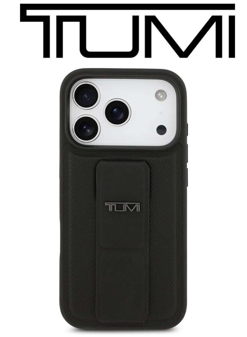 CG MOBILE Leather iPhone 17 Pro Max case. sturdy phone case with edges around the camer. iphone 17 pro max cover with a back grip to hold the phone or set it up as a stand. case iphone 17 pro max with an elegant French design, certified in partnership with TUMI and CG MOBILE. Black. - Image 3