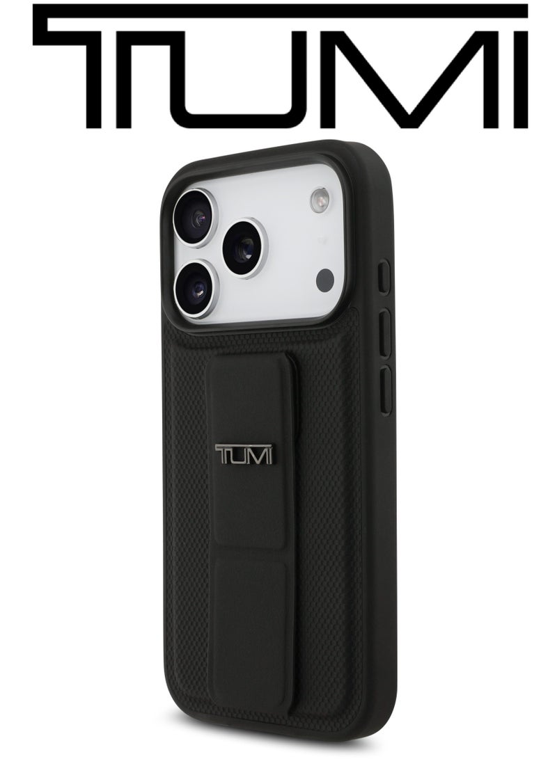 CG MOBILE Leather iPhone 17 Pro Max case. sturdy phone case with edges around the camer. iphone 17 pro max cover with a back grip to hold the phone or set it up as a stand. case iphone 17 pro max with an elegant French design, certified in partnership with TUMI and CG MOBILE. Black. - Image 4