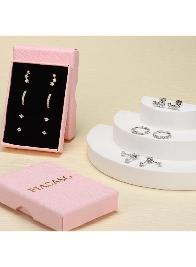 3 أزواج من الأقراط الفضية عيار 925 مطلي بالذهب عيار 14 مطاليب لحساسية منخفضة مثالية، مجموعة أقراط هولوغ مصغرة للفتيات عصرية وجميلة، مجموعات أقراط متناسقة مناسبة للأذنين الحساستين. - Image 5