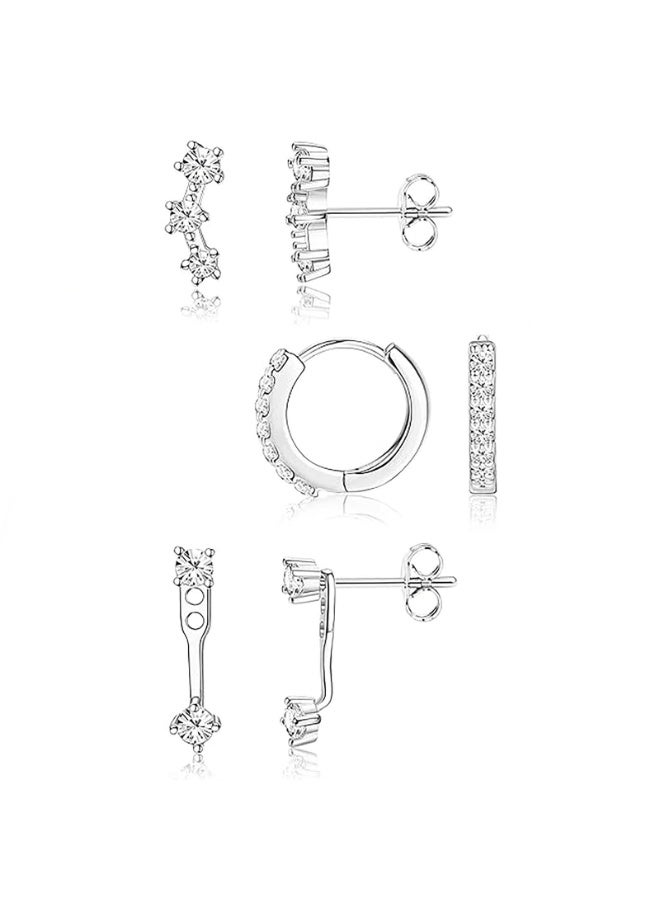 3 Pairs 925 Sterling Silver Hypoallergenic Earrings Set for Multiple Piercing Dainty 14K Gold Plated Stud Huggie Small Hoop Earrings for Women Trendy Cute Earring Stacks for Sensitive Ears - Image 1