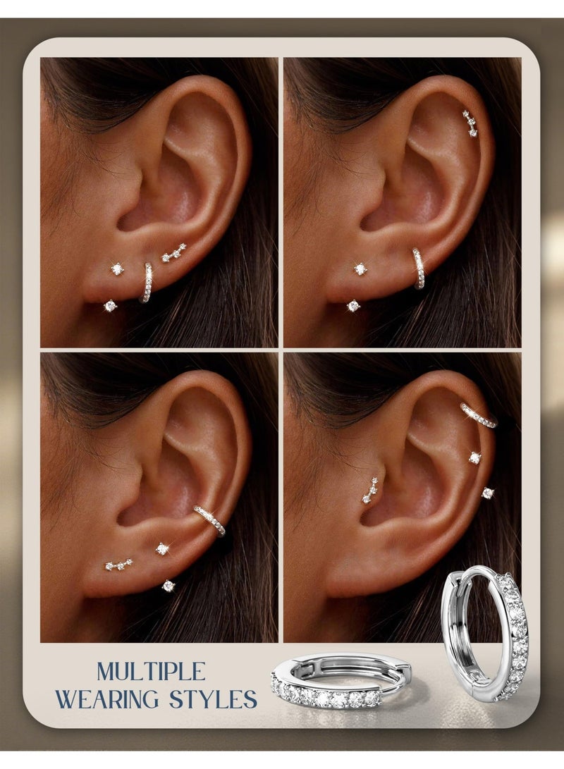 3 Pairs 925 Sterling Silver Hypoallergenic Earrings Set for Multiple Piercing Dainty 14K Gold Plated Stud Huggie Small Hoop Earrings for Women Trendy Cute Earring Stacks for Sensitive Ears - Image 3
