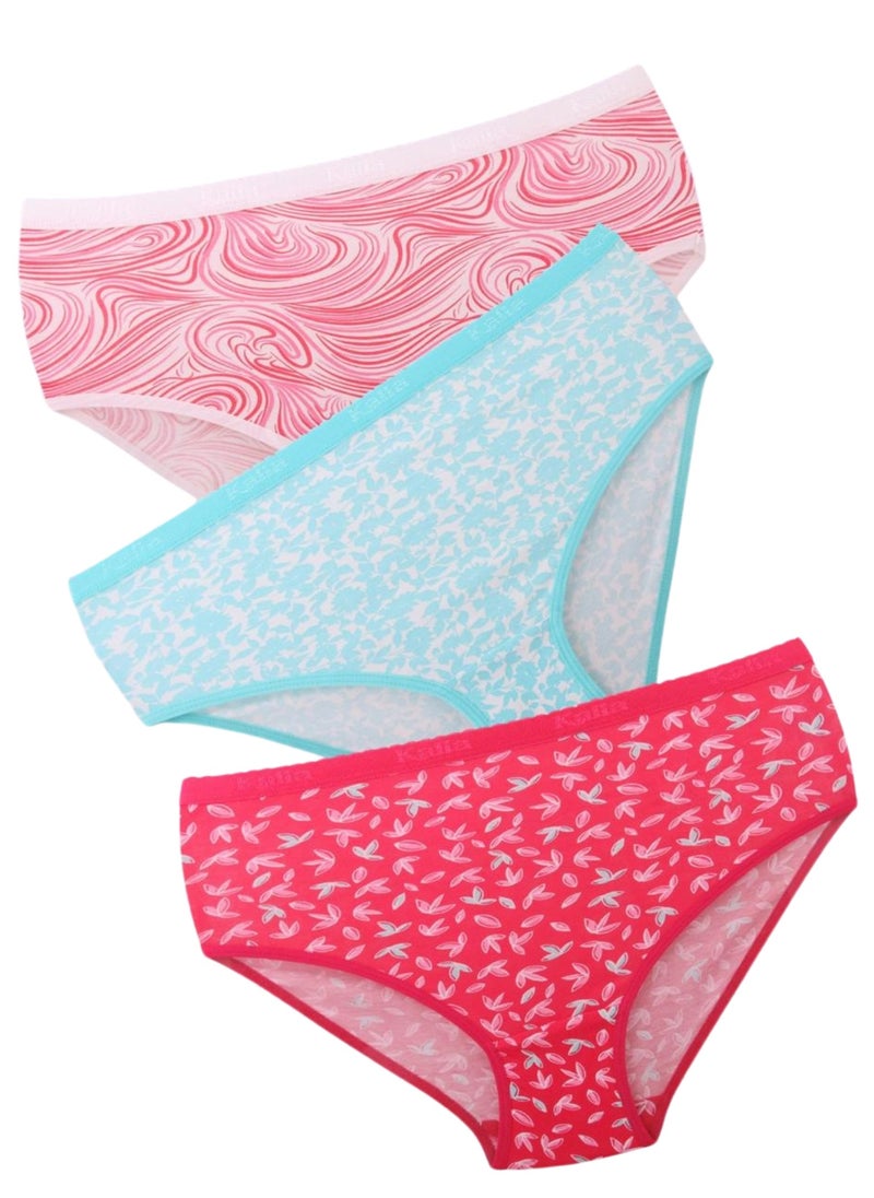 Kalia Pack of 3 Printed Cotton Brief Panties Underwear for Women  - Image 3