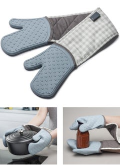 FALMER Heavy Duty Double Silicone Oven Mitts, Blue (37.5" Length)  - Image 1